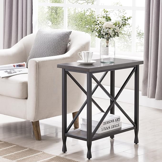 Leick Home Chisel & Forge Narrow Side Recliner Table with Shelf, Smoke Gray and Matte Black, 12" W
