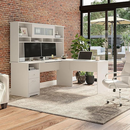 Bush Furniture Cabot Desks for Home Office with Storage and Chrome Hardware | Elegant Computer Table with Drawers, 72W, White