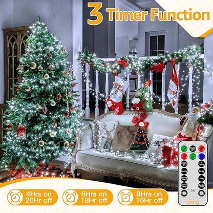 Ollny Cluster Lights for Christmas Tree, 400LED 20ft Cool White Christmas Lights Outdoor 8 Modes Timer Remote, Waterproof String Lights for Indoor Outside Garland Xmas Decorations