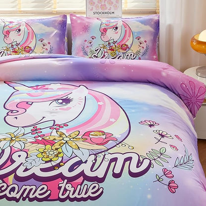Unicorn Bedding Full,Teen Girl Comforter Set Full,Unicorn Comforter Set Full,Girls Room Decor with 2 Pillowcases,Full Size Comforter Set for Girls