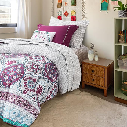 Degrees of Comfort Twin XL Complete Comforter Sets, Lattice Boho Bed in A Bag,Microfiber Bedding Set with Side Pockets, Matching Decorative Pillow, 6 Piece Purple