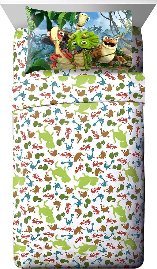 Jay Franco Gigantosaurus 4 Piece Toddler Bed Set – Bed Set includes Toddler Size Comforter & Sheet Set - Bedding Features Dinosaur Rocky, Bill, Tiny, & Mazu (Official Gigantosaurus Product)