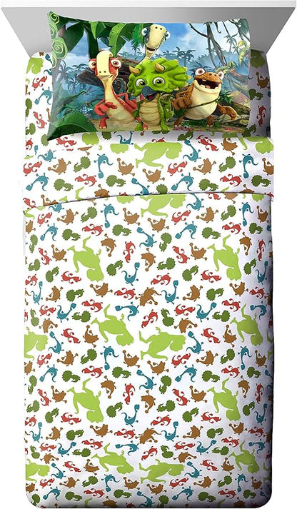 Jay Franco Gigantosaurus 4 Piece Toddler Bed Set – Bed Set includes Toddler Size Comforter & Sheet Set - Bedding Features Dinosaur Rocky, Bill, Tiny, & Mazu (Official Gigantosaurus Product)