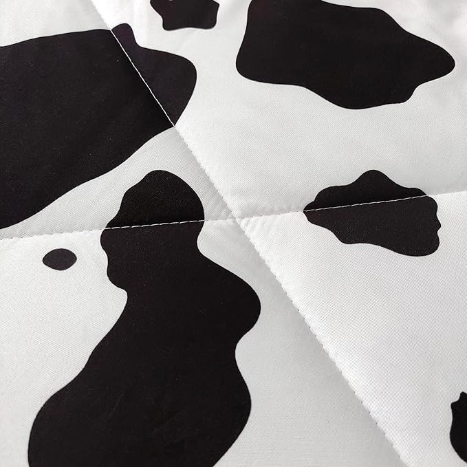 SDY 3 Pieces Milk Cow Print Stuff Bedding Comforter Set with 2 Pillowcases for Kids Teens Girls Women, Microfiber, Easy Wash, Light Breathable Cozy White Base Cute Milk Cow Pattern, Twin Size