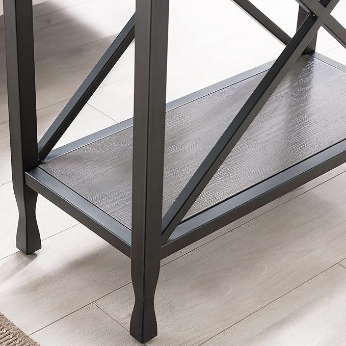 Leick Home Chisel & Forge Narrow Side Recliner Table with Shelf, Smoke Gray and Matte Black, 12" W