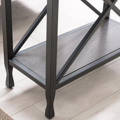 Leick Home Chisel & Forge Narrow Side Recliner Table with Shelf, Smoke Gray and Matte Black, 12" W