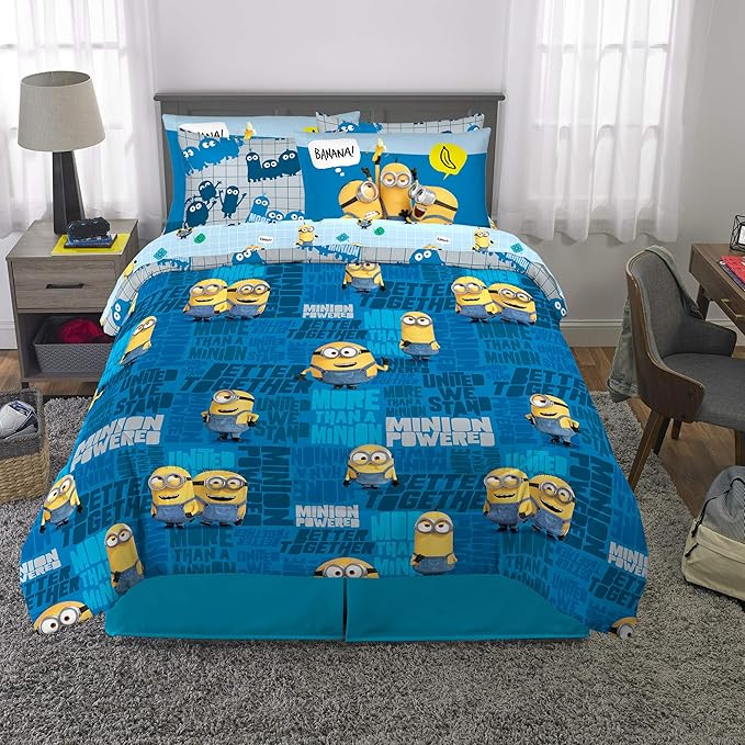 Franco Kids Bedding Super Soft Comforter and Sheet Set with Sham, 7 Piece Full Size, Minions The Rise Of Gru