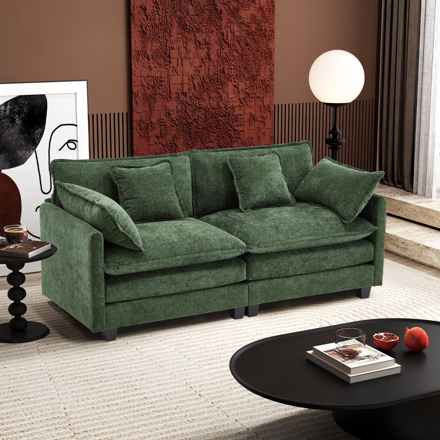 Ihanherry 111.4" L Shaped Modern Sofa Modular Sectional Cloud Couch with Ottoman, 4-Seat Chenille Deep Seat Sofa with Pillow for Living Room, Bedroom and Apartment, Beige