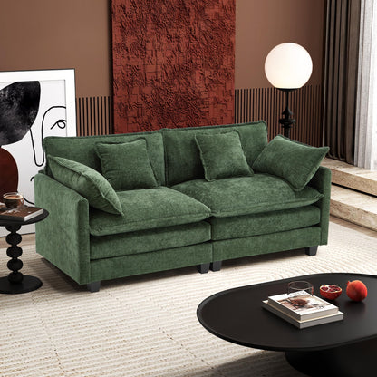 Ihanherry 111.4" L Shaped Modern Sofa Modular Sectional Cloud Couch with Ottoman, 4-Seat Chenille Deep Seat Sofa with Pillow for Living Room, Bedroom and Apartment, Beige