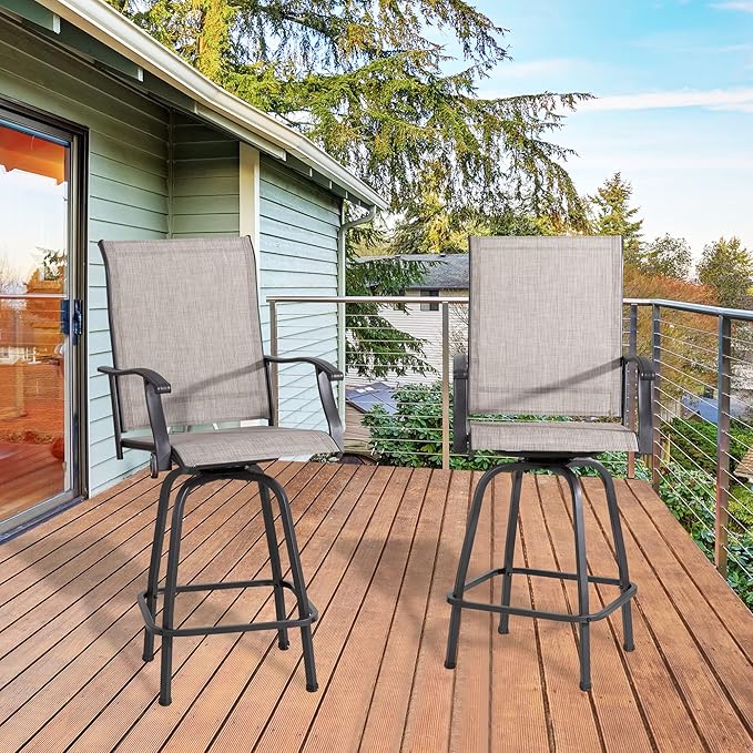 Shintenchi 2 Piece Patio Swivel Bar Stools, Outdoor Height Bar Patio Stools& Bar Chairs Set of 2 with High Back, All-Weather Textile Outdoor High Top Bistro Chairs for Yard,Balcony,Deck