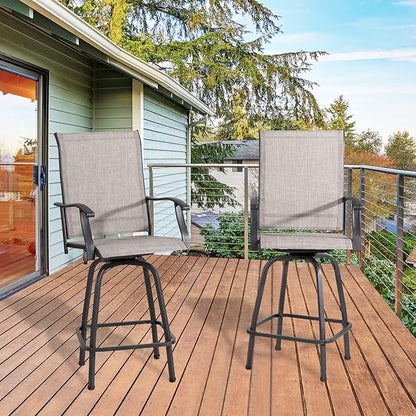 Shintenchi 2 Piece Patio Swivel Bar Stools, Outdoor Height Bar Patio Stools& Bar Chairs Set of 2 with High Back, All-Weather Textile Outdoor High Top Bistro Chairs for Yard,Balcony,Deck