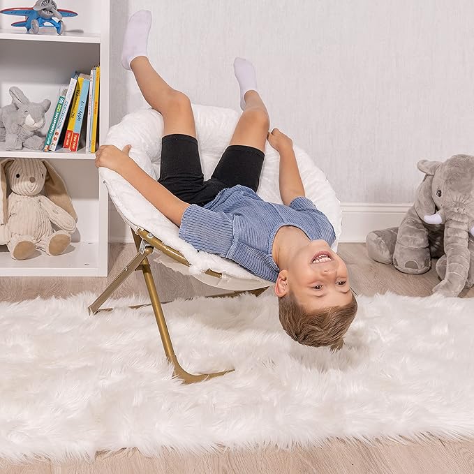 Milliard Mini Cozy Chair for Kids, Sensory Faux Fur Folding Saucer Chair for Toddlers, White