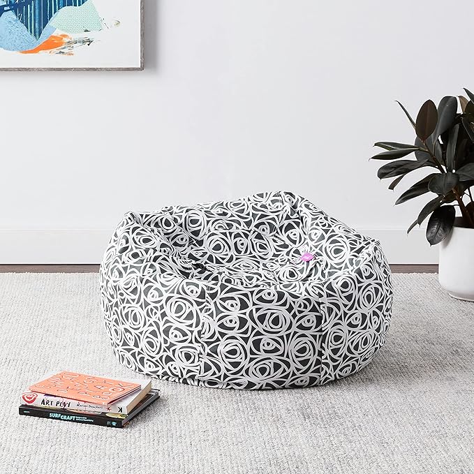 Posh Creations Bean Bag Chair for Kids, Teens, and Adults Includes Removable and Machine Washable Cover, 38in - Large, Canvas Roses Gray