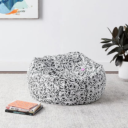 Posh Creations Bean Bag Chair for Kids, Teens, and Adults Includes Removable and Machine Washable Cover, 38in - Large, Canvas Roses Gray