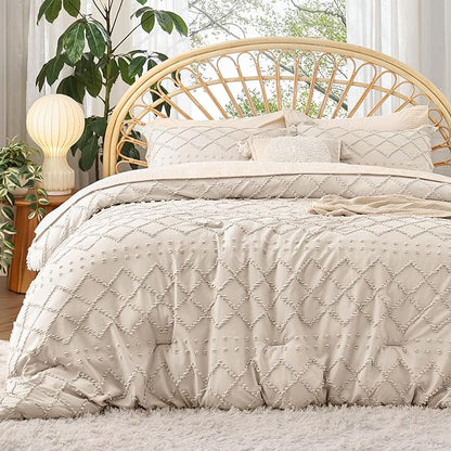 Bedsure California King Comforter Set - Beige Comforter, Boho Tufted Shabby Chic Bedding Comforter Set, 3 Pieces Vintage Farmhouse Bed Set for All Seasons, Fluffy Bedding Set with 2 Pillow Shams