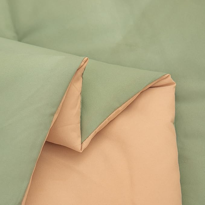 NINENINE Sage Green Comforter Set Queen,Light Green Bedding Set,Comforter Set for Women Men, Solid Color Camel Green Comforter Sets with 1 Comforter 2Pillowcases