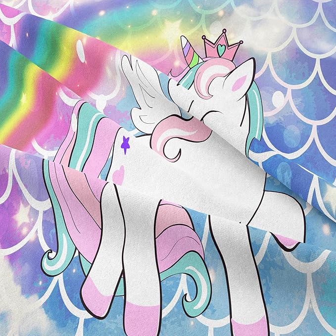 Tailor Shop Unicorn Comforter Sets Queen Size,Blue Unicorn Bedding Sets for Girls Kids Teens with 2 Pillowcase……