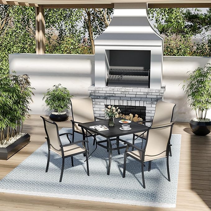 Pamapic 5 Pieces Patio Dining Set, Outdoor Dining Set for Garden Backyard Poolside Deck,Outdoor Table and Chairs Set with 4 Textilene Chairs,Beige