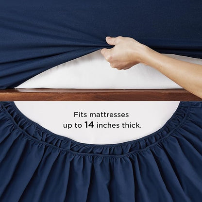 Bedsure Navy Twin Comforter Set - 5 Pieces Solid Twin Bed in a Bag, Twin Bed Set Navy with Quilted Warm Fluffy Comforters, Sheets, Pillowcase & Sham
