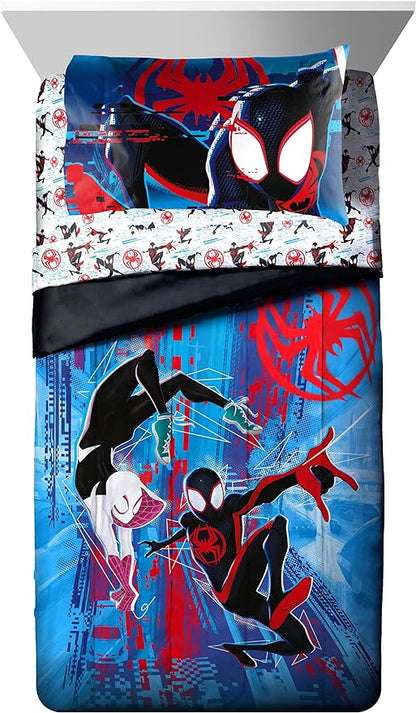 Marvel Spiderman Across The Spider-Verse Glitch 7 Piece Full Size Bed Set - includes Comforter & Sheet Set Bedding - Super Soft Fade Resistant Microfiber (Official Product)