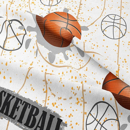 NINENINE White Basketball Comforter Sets for Teen Boys Full Size Sports Bedding White and Gold Comforter Sets with 1 Comforter 2 Pillowcases