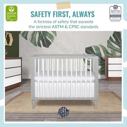 Lucas Mini Modern Crib with Rounded Spindles, 39"L x 25.5"W x 33"H