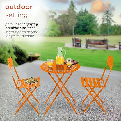 Alpine Corporation Indoor/Outdoor 3-Piece Bistro Set Folding Table and Chairs Patio Seating, Each, Orange