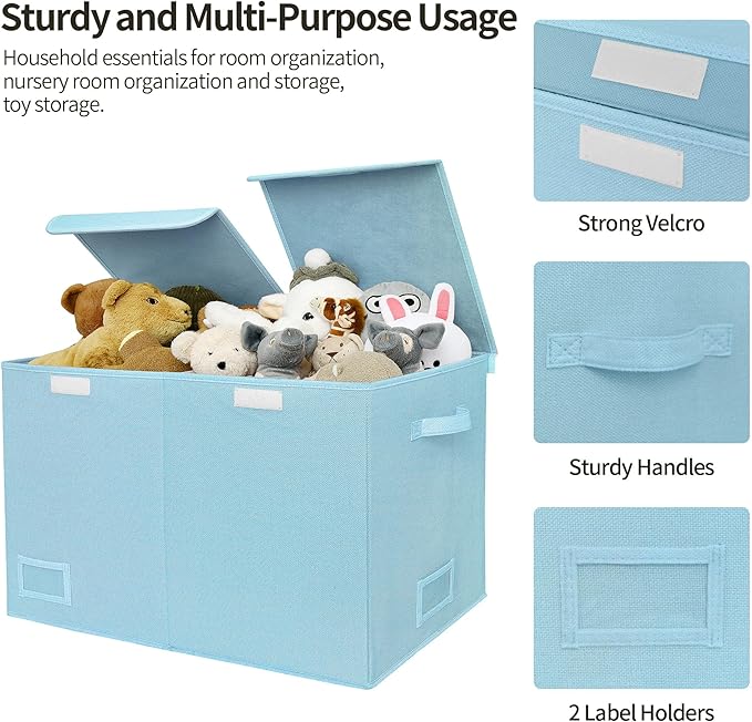 GRANNY SAYS Toy Chest with Lids, Foldable Toy Storage Organizer with Handles, Stuffed Animal Storage for Nursery Room Playroom, Living Room, Large Toy Box for Boys and Girls, Light Blue