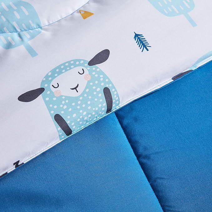 SLEEP ZONE Kids Bedding Comforter Set Full/Queen Size - Super Cute & Soft Kids Bedding 7 Pieces Set with Comforter, Sheet, Pillowcase & Sham (Blue Sheep)