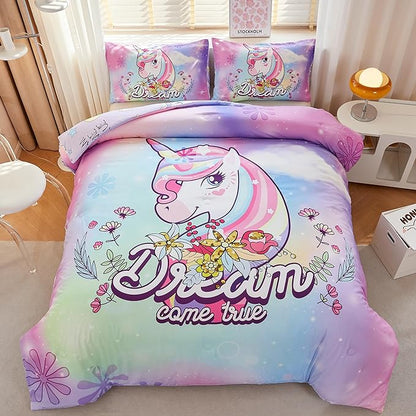 Unicorn Bedding Full,Teen Girl Comforter Set Full,Unicorn Comforter Set Full,Girls Room Decor with 2 Pillowcases,Full Size Comforter Set for Girls