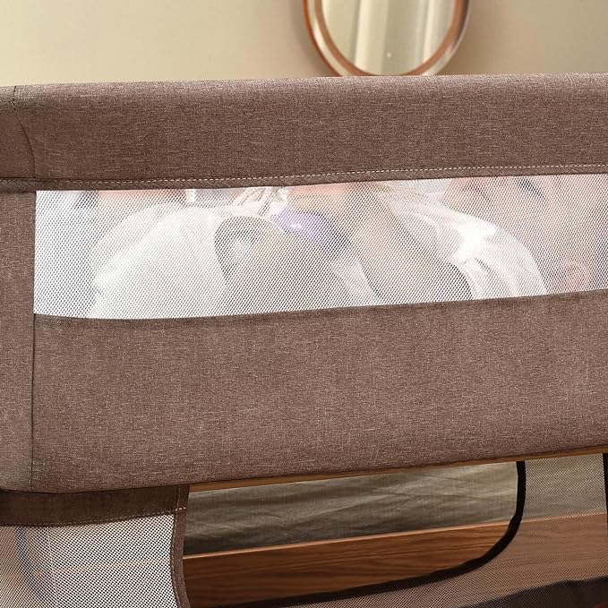 Baby Crib,3 in 1 Baby Bassinet Bedside Crib Adjustable Portable Bed for Infant,Baby Newborn Must Have Bed,Khaki
