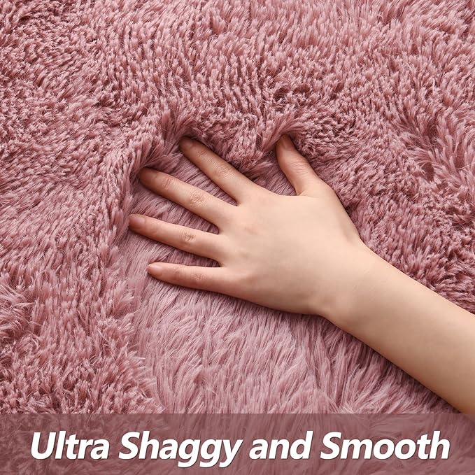 Super Soft Fluffy Shaggy Rugs for Living Room Bedroom, Fuzzy Plush Area Rugs for Girls Kids Room Nursery Home Decor, Furry Dorm Rug Cute Non-Slip Indoor Floor Carpet 4x6 Feet, Blush