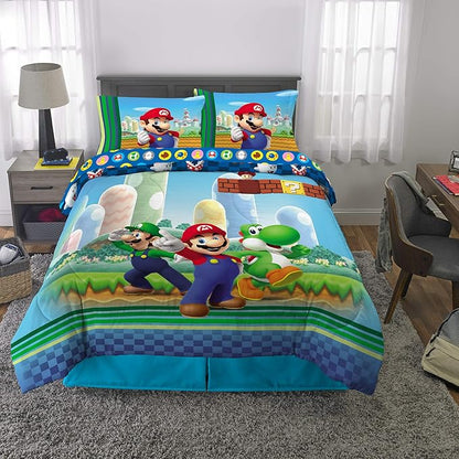 Franco Kids Bedding Super Soft Comforter and Sheet Set, (5 Piece) Full Size, Mario