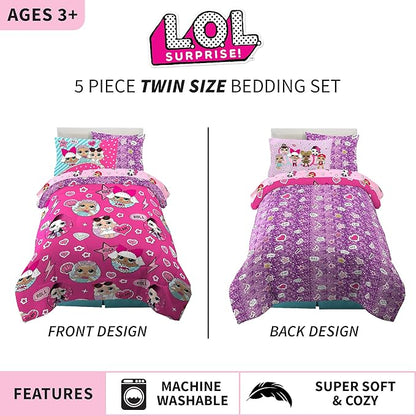 Franco Kids Bedding Super Soft Comforter and Sheet Set with Sham, 5 Piece Twin Size, LOL Surprise