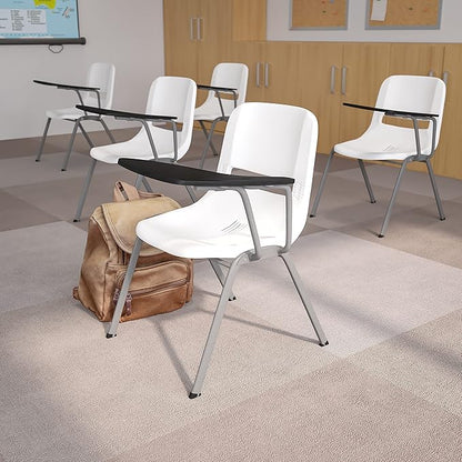 Flash Furniture HERCULES 5 Pack White Ergonomic Shell Chair with Left Handed Flip-Up Tablet Arm
