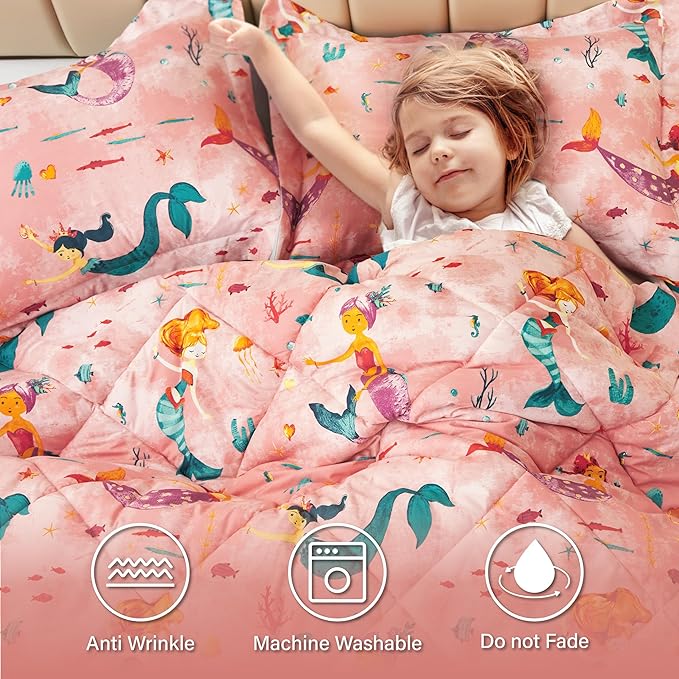 Twin Mermaid Bedding Sets for Girls, 3 Pieces Kids Queen Comforter Sets, Super Soft Lightweight for All Seasons, Includes 1 Comforter (88"x88") and 2 Pillowcase (20"x26"+2")
