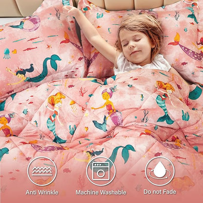 Twin Mermaid Bedding Sets for Girls, 3 Pieces Kids Queen Comforter Sets, Super Soft Lightweight for All Seasons, Includes 1 Comforter (88"x88") and 2 Pillowcase (20"x26"+2")