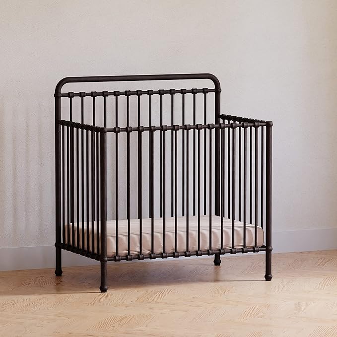 NAMESAKE Winston 4-in-1 Convertible Mini Metal Crib in Vintage Iron, Greenguard Gold Certified