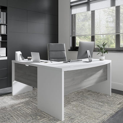 Bush Business Furniture Echo L Shape Desk with Wire Management | Corner Bow Front Table for Home Office with Quick-to-Assemble Hardware, 60W, Pure White and Modern Gray