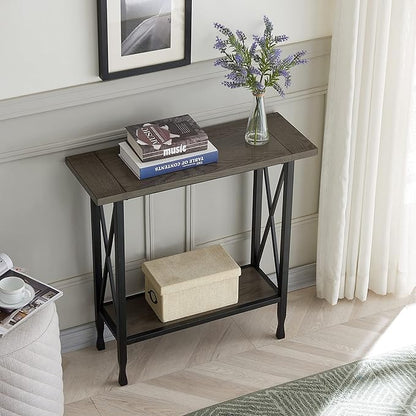 Leick Home 23005 Chisel & Forge Narrow Recliner Side Table with Shelf, Gray/Matte Black