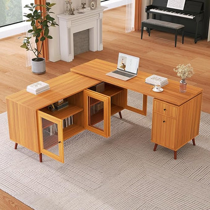 NicBex Laik-DW-00033-DX Desks, 66.53" W x 63.77" D x 30.31" H, Teak