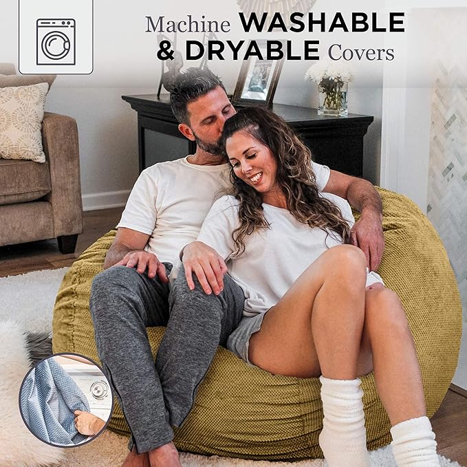 CordaRoy's Chenille Bean Bag Chair, Convertible Chair Folds from Bean Bag to Lounger, As Seen on Shark Tank, Tan - King Size
