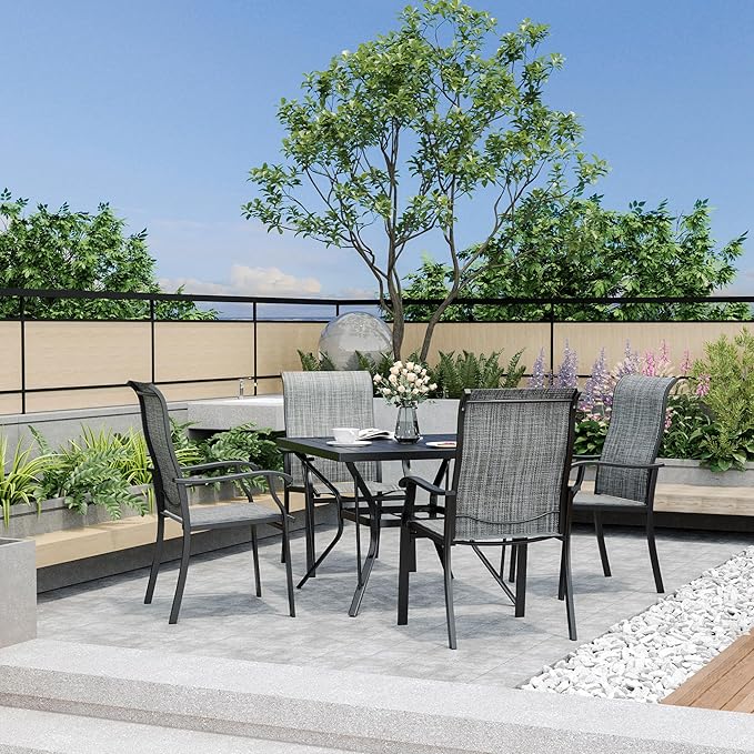 Pamapic 5 Pieces Patio Dining Set, Outdoor Dining Set for Garden Backyard Poolside Deck,Outdoor Table and Chairs Set with 4 Textilene Chairs,Gray