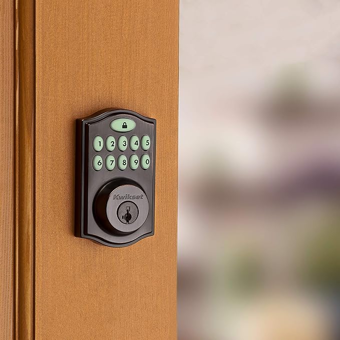 Kwikset 914 Traditional Keypad SmartCode Electronic Deadbolt Smart Lock featuring SmartKey Security and ZigBee 3.0 Technology in Venetian Bronze