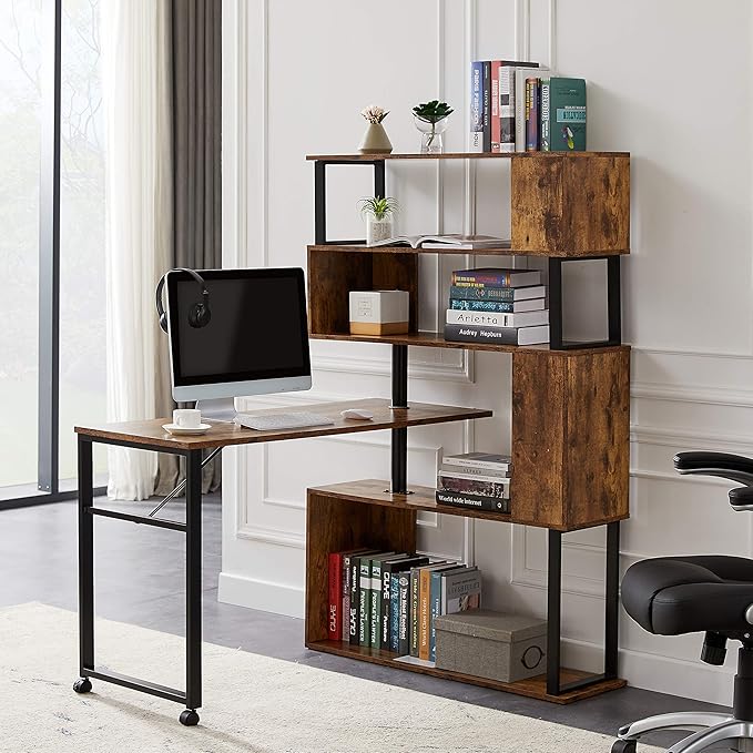 NicBex Laik-DW-00003-DX Desks, 47.2" W x 39.9" D x 60.2" H, Brown