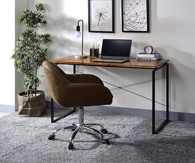 Acme Jurgen Wooden Rectangle Top Writing Desk in Oak and Black