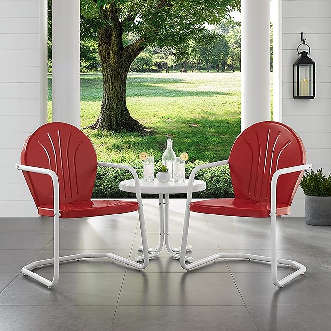 Crosley Furniture KO10004RE Griffith 3-Piece Retro Metal Outdoor Seating Set with Table and 2 Chairs, Red