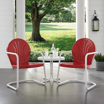 Crosley Furniture KO10004RE Griffith 3-Piece Retro Metal Outdoor Seating Set with Table and 2 Chairs, Red