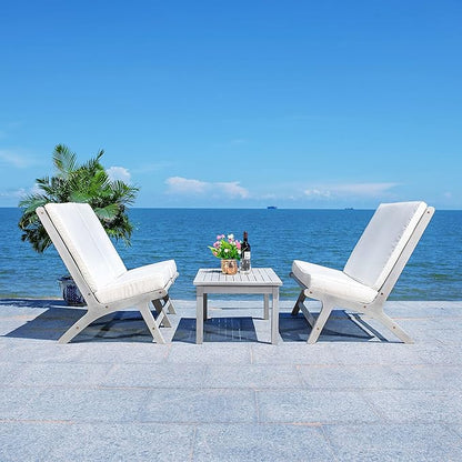 SAFAVIEH Outdoor Collection Chaston Wood Cushion 4-Piece Conversation Patio Set PAT7044H, Grey/Beige