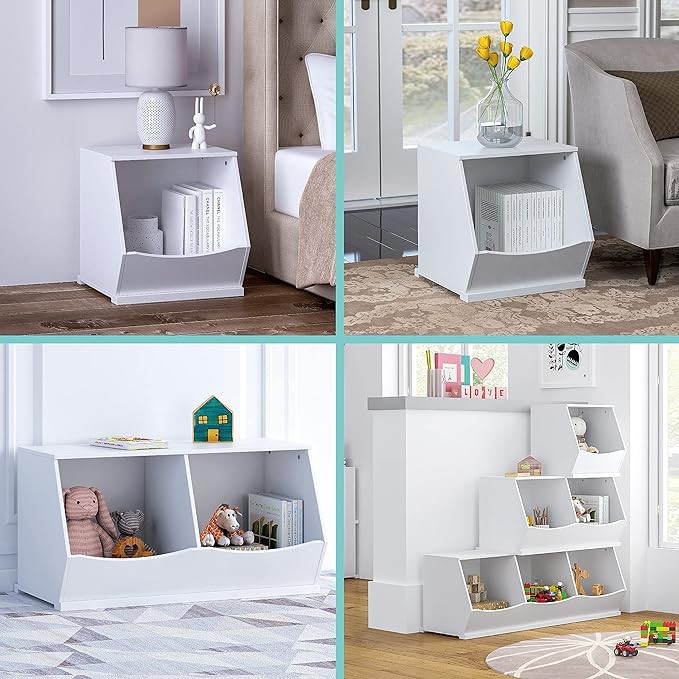 UTEX Toy Storage Organizer,Stackable Kids Toy Storage Cubby with 2 Bins,Toy Boxes and Storage for Playroom,Bedroom,Nursery School,White